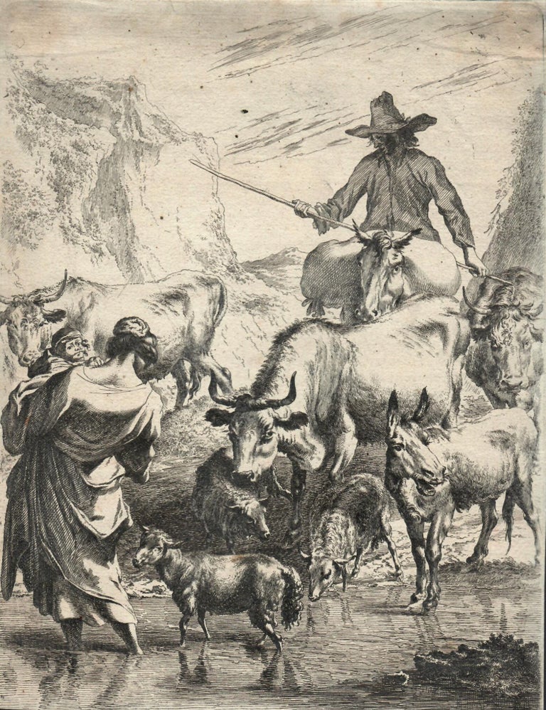 Item #15296 "Cowherd Crossing a Stream" Nicholas Berchem.