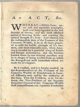 An Act to Regulate the Militia of the Common-Wealth of Pennsylvania