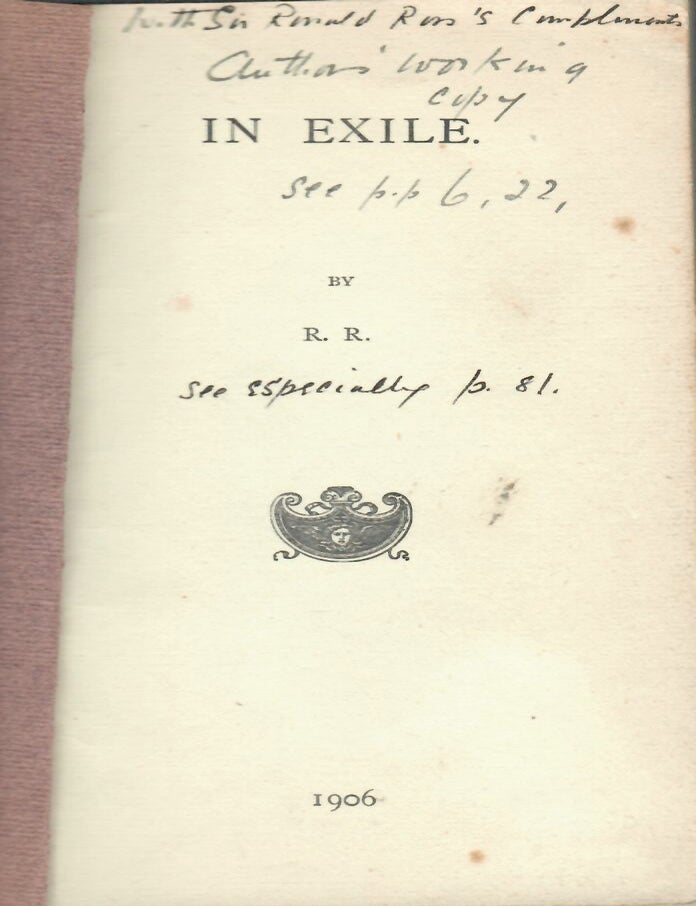 Item #15810 In Exile. Ronald Ross.