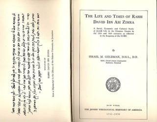 Life and Times of Rabbi David Ibn Abi Zoimra; A Social, Economic and Cultural Study of Jewish Life in the Ottoman Empire in the 15th and 16th Centuries as Reflected in the Responsa of the RBDZ