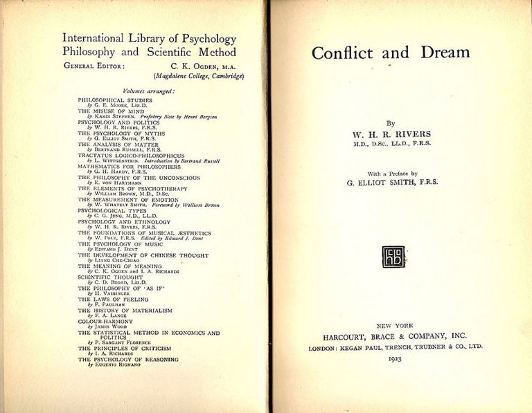 Item #194 Conflict and Dream. W. H. R. Rivers.