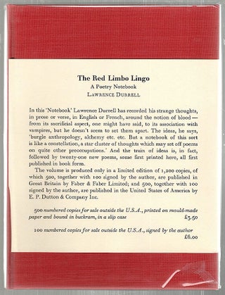 Item #2411 Red Limbo Lingo; A Poetry Notebook. Lawrence Durrell