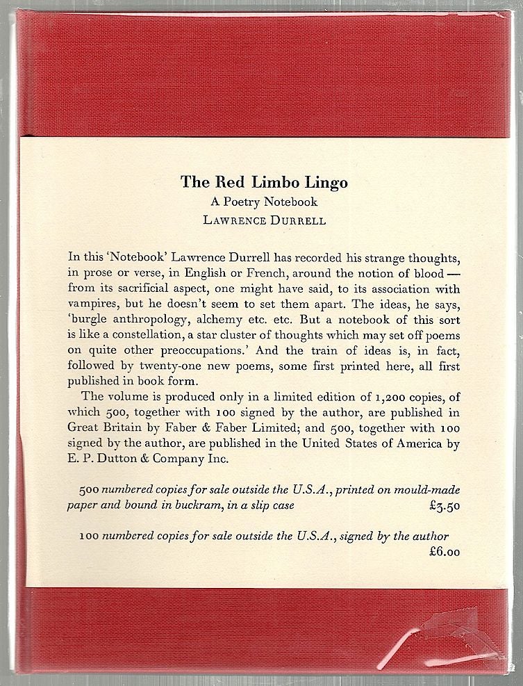 Item #2411 Red Limbo Lingo; A Poetry Notebook. Lawrence Durrell.