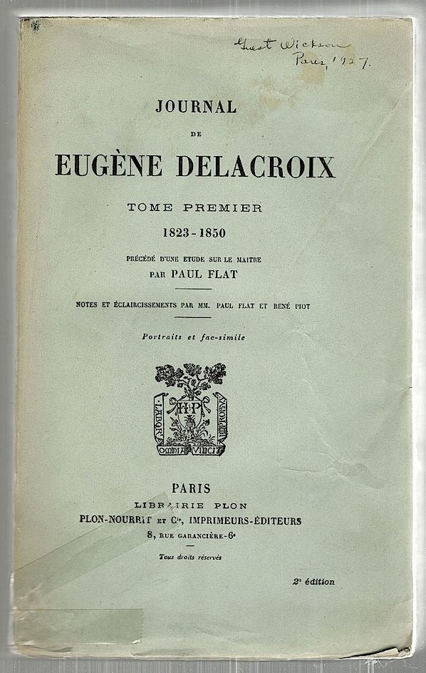 Item #2481 Journal de Eugène Delacroix. Paul Flat, introduction.