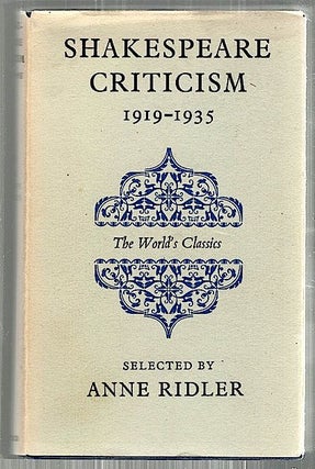 Item #2503 Shakespeare Criticism; 1919-1935. Anne Ridler