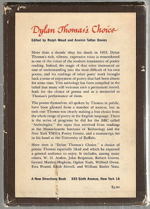 Dylan Thomas's Choice; An Anthology of Verse Spoken by Dylan Thomas