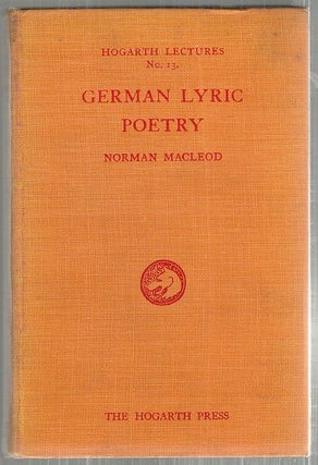 Item #3617 German Lyric Poetry. Norman Macleod
