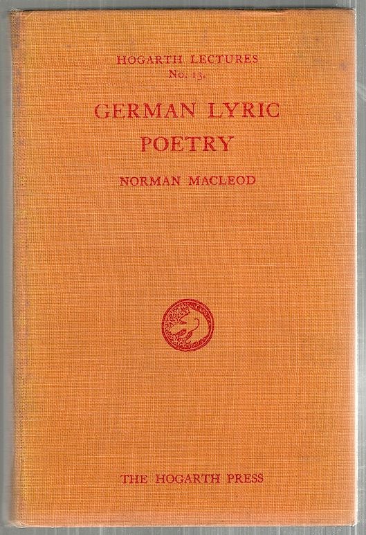 Item #3617 German Lyric Poetry. Norman Macleod.