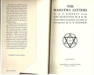 Mahatma Letters to A. P. Sinnett; From the Mahatmas M. & K. H.